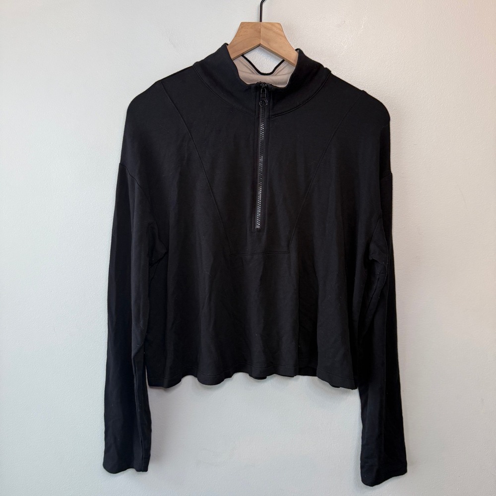 LIVI Active Lane Bryant Cropped Quarter Zip Long Sleeve Top Black Women's 14/16